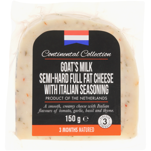 Continental Collection Goats Milk Semi Hard Full Fat Cheese With Italian Seasoning 150g
