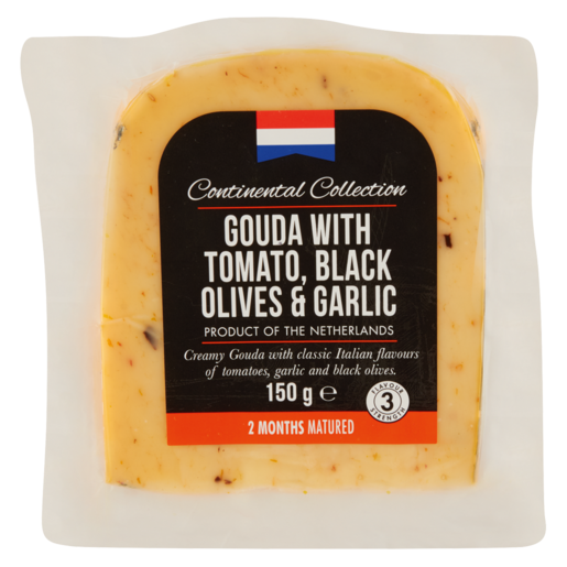 Continental Gouda With Tomato, Black Olives & Garlic Gouda Cheese Pack 150g