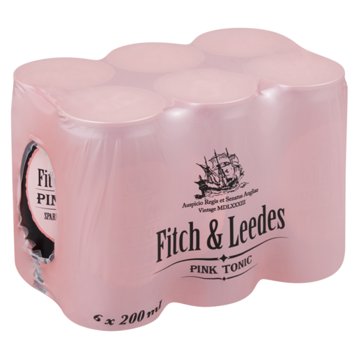 Fitch & Leedes Pink Tonic Rose & Cucumber Flavoured Sparkling Drink Cans 6 x 200ml