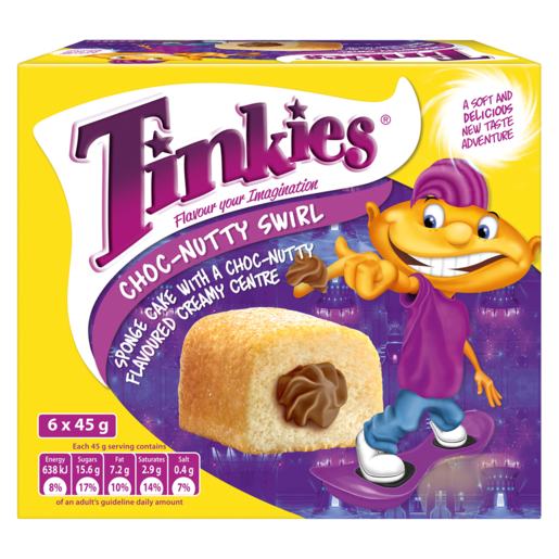 Tinkies Choc-Nutty Swirl Flavoured Creamy Sponge Cakes 6 x 45g
