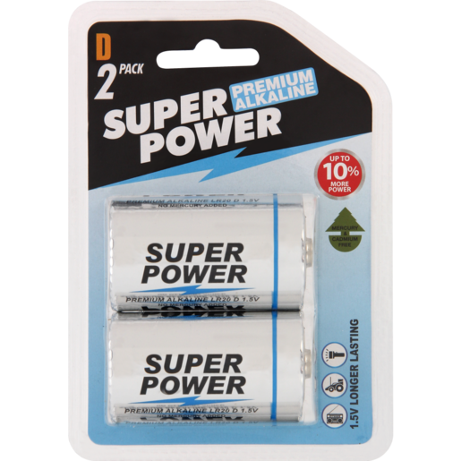 Super Power D Premium Alkaline Batteries 2 Pack