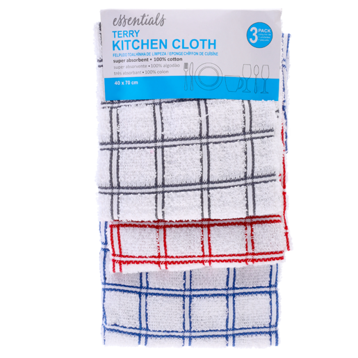 Essentials Terry Kitchen Cloth 3 Pack (Assorted Item - Supplied At Random)