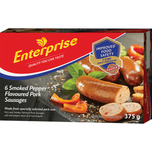 Enterprise Smoked Pepper Flavoured Pork Sausages 375g