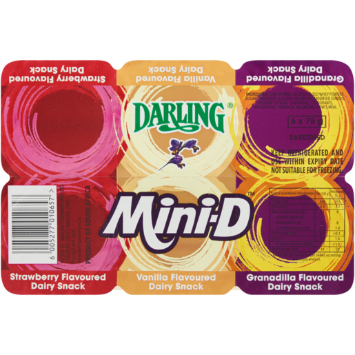 Darling Mini-D Strawberry, Granadilla & Vanilla Flavoured Dairy Snacks 6 x 75g
