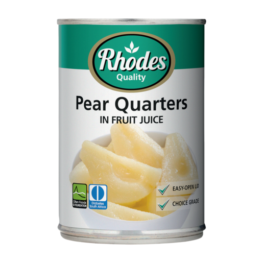 Rhodes Quality Pear Quarters In Fruit Juice 410g