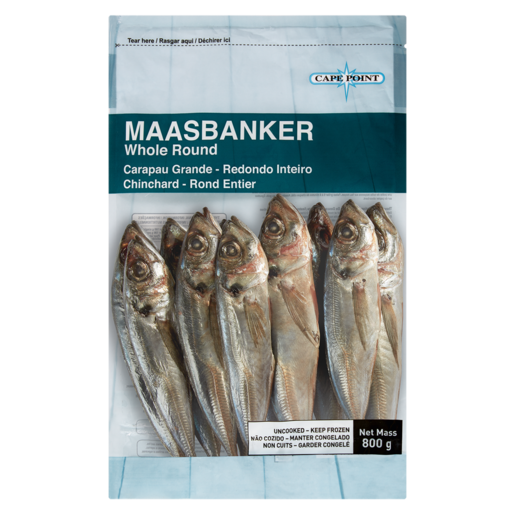 Cape Point Frozen Maasbanker Whole Round Fish 800g
