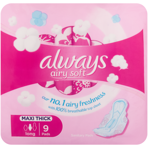 Always Airy Soft Long Maxi Thick Sanitary Pads 9 Pack