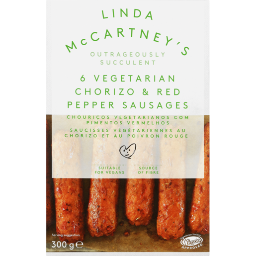 Linda McCartney's Frozen Chorizo & Red Pepper Vegetarian Sausages 6 Pack 300g