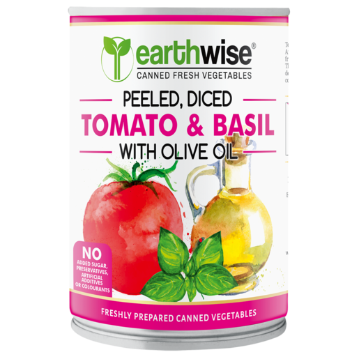 Earthwise Peeled & Diced Tomato & Basil Canned Vegetable 400g
