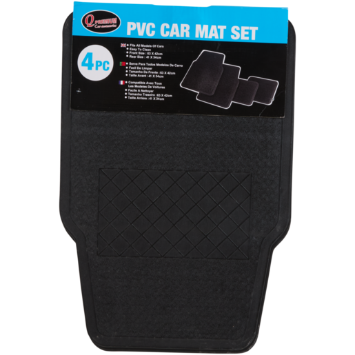 Q Premium Black PVC Car Mat Set 4 Pieces