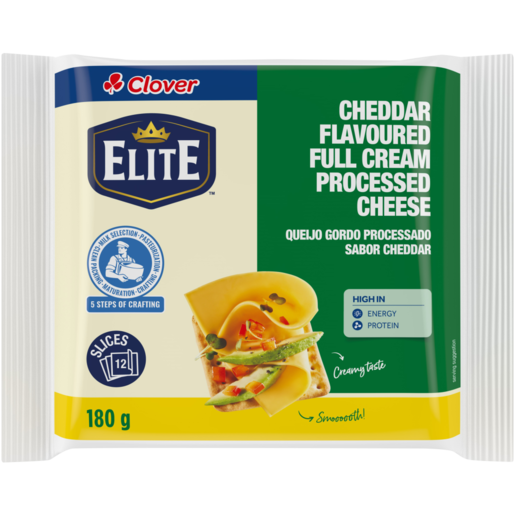 Clover Elite Cheddar Flavoured Full Cream Processed Cheese Slices 180g