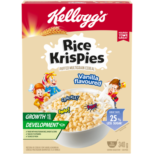 Kellogg's Rice Krispies Vanilla Flavoured Puffed Multigrain Cereal 340g 