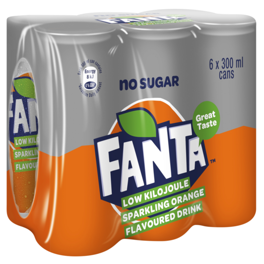 Fanta Orange Zero Flavoured Soft Drink Cans 6 x 300ml