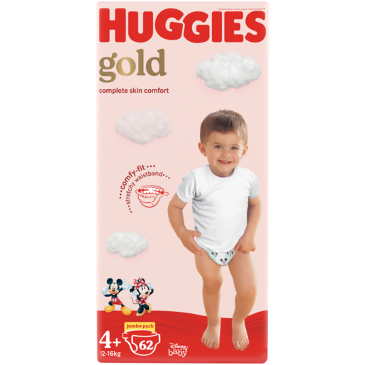 Huggies Gold Size 4+ Disposable Nappies 62 Pack
