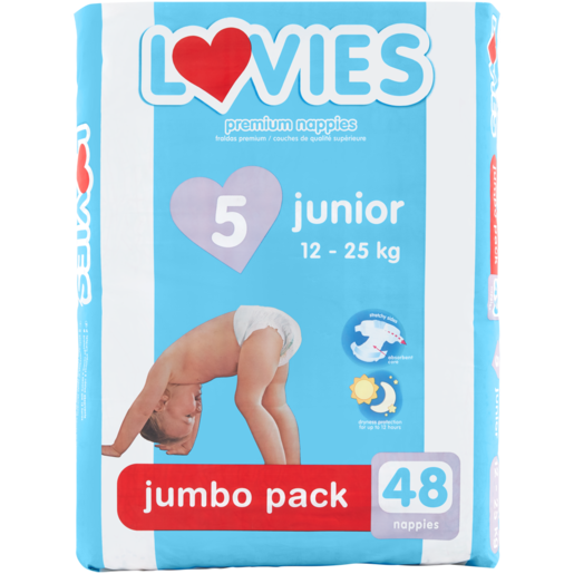 Lovies Junior Premium Nappies Jumbo Pack 12 - 25kg 48 Pack