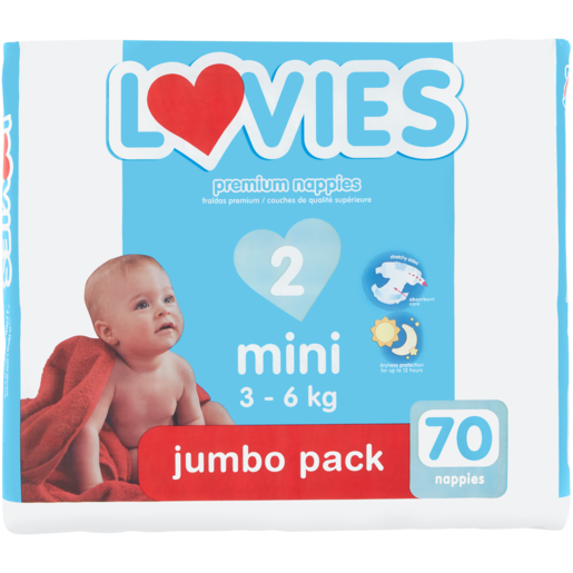 Lovies Mini Premium Nappies Jumbo Pack 3 - 6kg 70 Pack