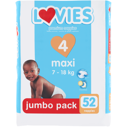 Lovies Maxi Premium Nappies Jumbo Pack 7 - 18kg 52 Pack