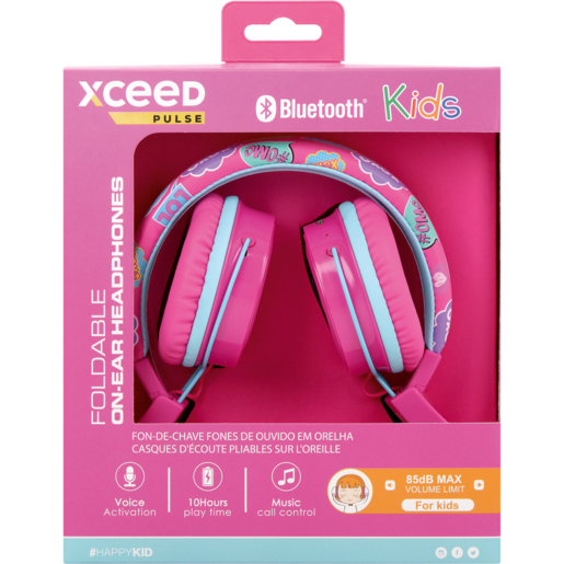 Xceed Pink Kids Foldable Bluetooth Headphones