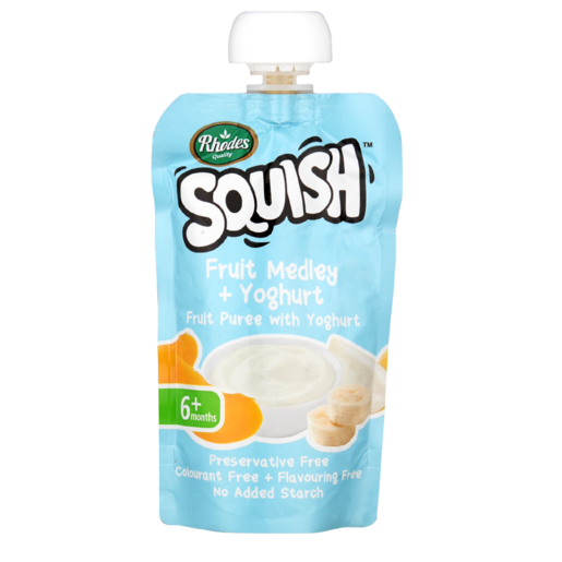 Rhodes Quality Squish Fruit Medley & Yoghurt Fruit Puree 6 Months+ Pouch 110ml