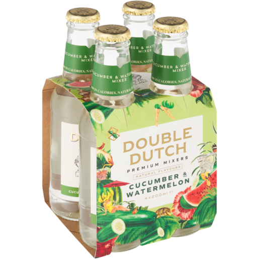 Double Dutch Premium Mixer Sparkling Cucumber & Watermelon Flavoured Tonic Drink Bottles 4 x 200ml