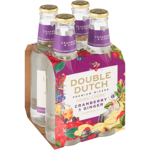 Double Dutch Premium Mixer Sparkling Cranberry & Ginger Flavoured Tonic Drink Bottles 4 x 200ml