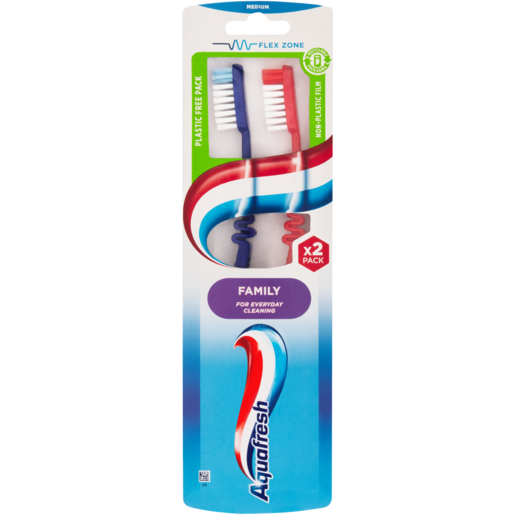 Aquafresh Flex Zone Blue & Red Medium Toothbrush 2 Pack