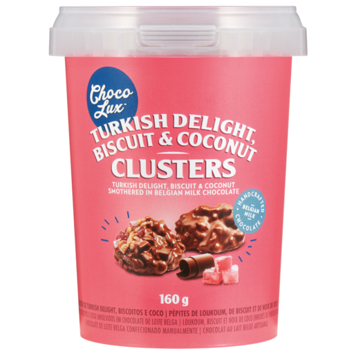 Choco Lux Turkish Delight, Biscuit & Coconut Chocolate Clusters Tub 160g