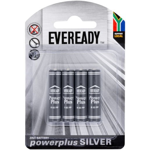 Eveready Power Plus Silver AAA Zinc Batteries 4 Pack