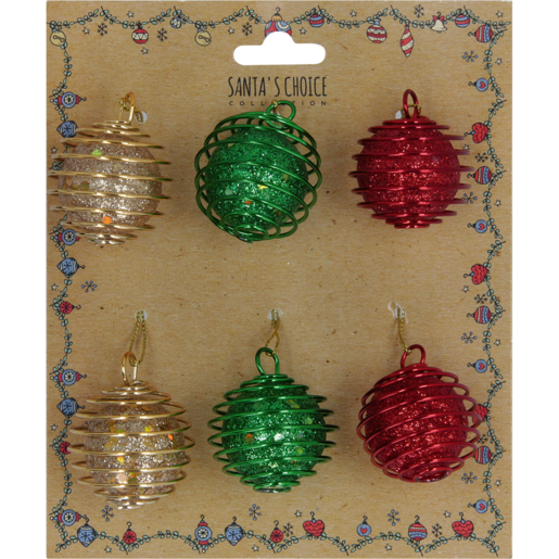 Santa's Choice Glitter Balls Tree Decorations 6 Piece