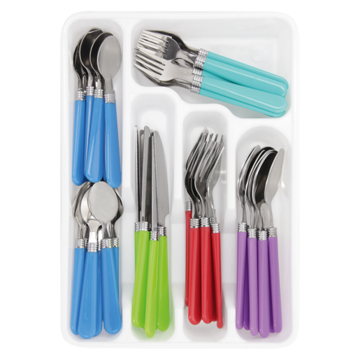 Colour Cutlery Set With Tray 48 Piece