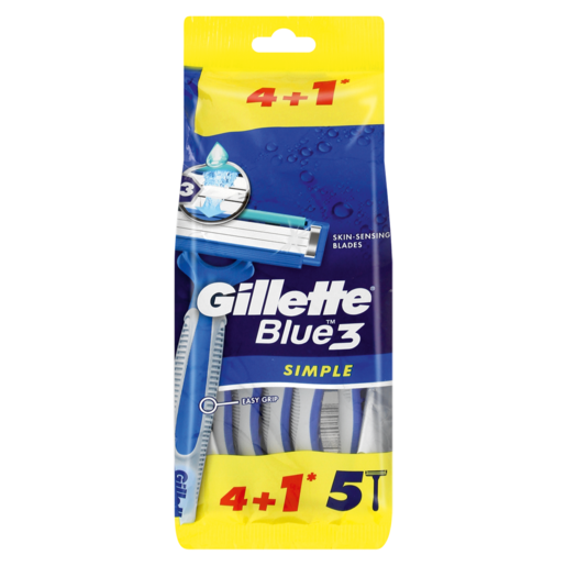 Gillette Blue 3 Simple Easy Grip Disposable Razor 5 Pack
