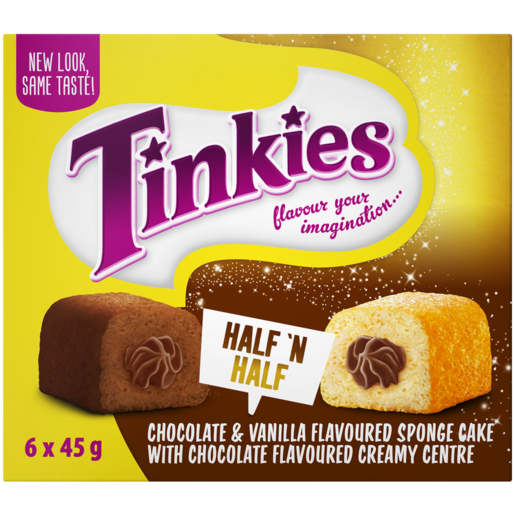 Tinkies Half & Half Chocolate & Vanilla Flavoured Sponge Cakes 6 x 45g