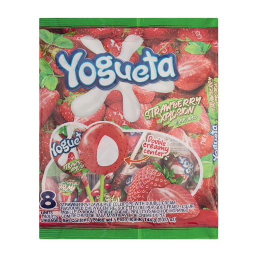 Aldor Yogueta Strawberry Xplosion Flavoured Lollipops 8 Pack
