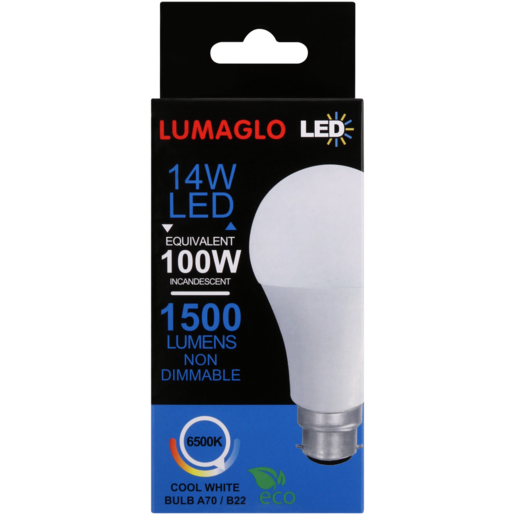 Lumaglo Cool White A70/B22 LED Globe 14W