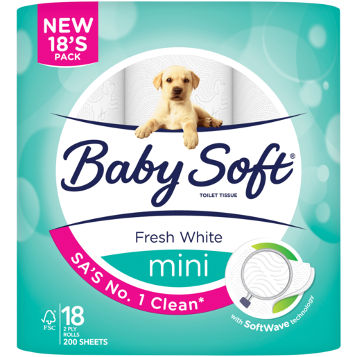 Baby Soft Fresh White Mini 2 Ply Toilet Rolls 18 Pack