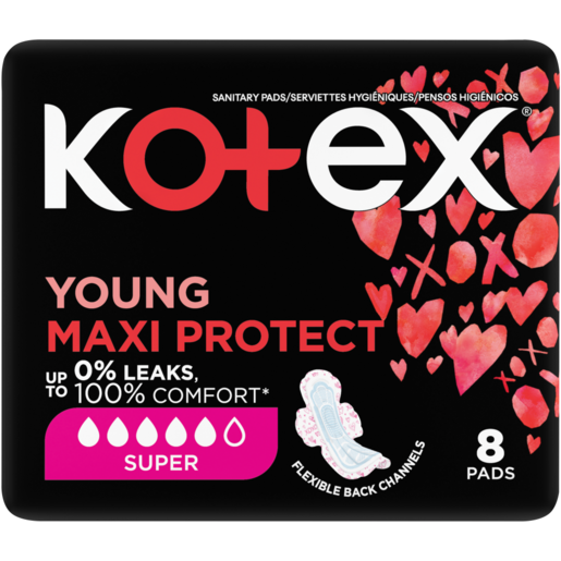 Kotex Young Maxi Total Confidence Sanitary Pads With Super Wings 8 Pack