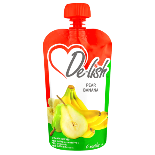 De-lish Pear & Banana Flavoured Baby Fruit Pouch 110ml