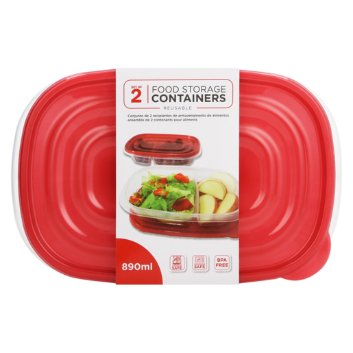 Rectangular Food Storage Containers 890ml 2 Pack