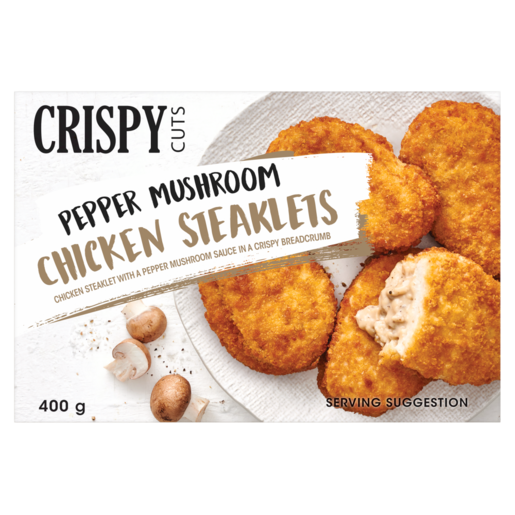 Crispy Cuts Frozen Pepper Mushroom Chicken Steaklets 400g