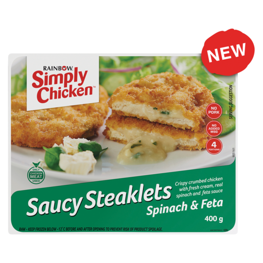 Simply Chicken Frozen Saucy Steaklets Spinach & Feta 400g
