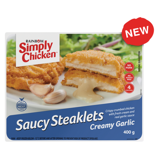 Rainbow Simply Chicken Saucy Steaklets Creamy Garlic 400g | Frozen ...
