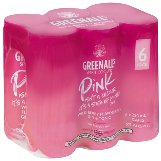 Greenall's Pink Wildberry Flavoured Gin & Tonic Spirit Cooler Cans 6 x 250ml