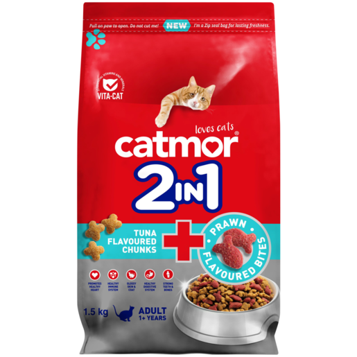 Catmor 2-In-1 Tuna Flavoured Chunks & Prawn Flavoured Bites Adult Cat Food 1.5kg