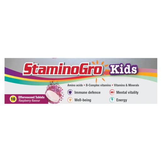 StaminoGro Raspberry Flavoured Kids Effervescent Tablets 10 Pack