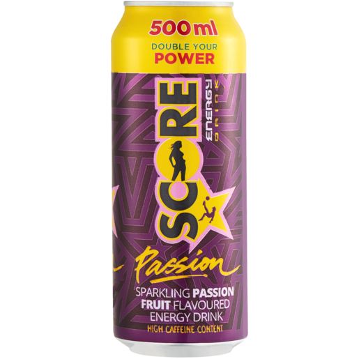 Score Sparkling Passion Fruit Flavoured Energy Drink Can 500ml