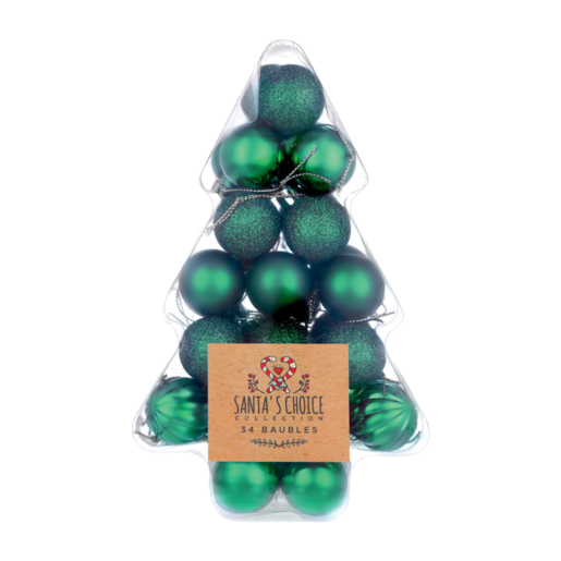 Tree Shaped Christmas Balls 30mm 34 Pack (Colour May Vary)