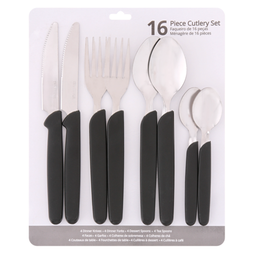 Cutlery Stainless Steel Set Black 16 Piece