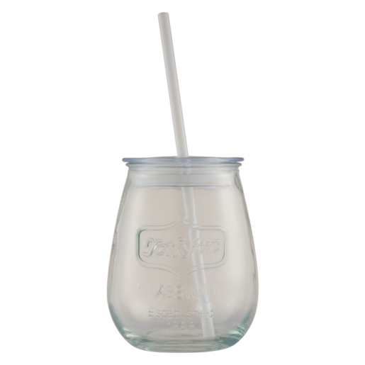Fat Belly Cocktail Glass Jar With Lid & Straw