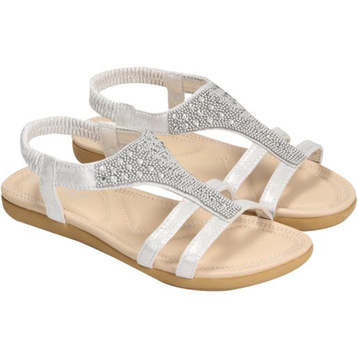 Ladies Thong Silver Embellish Footbed Sandals Size 3-8