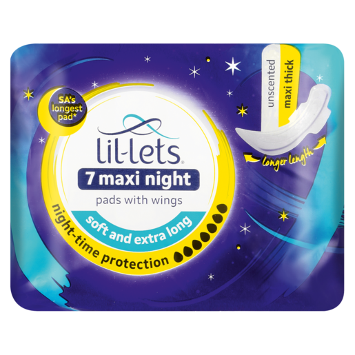 Lil-Lets Unscented Maxi Thick Winged Night Pads 7 Pack